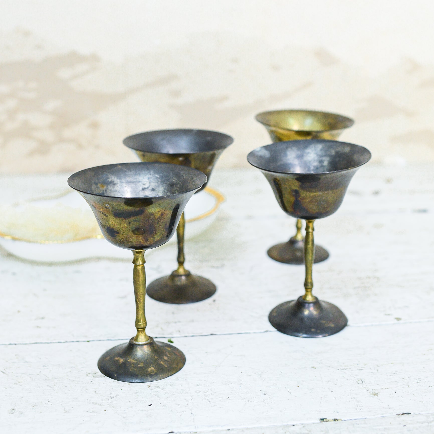 Vintage Brass Wine Goblets Set of Four