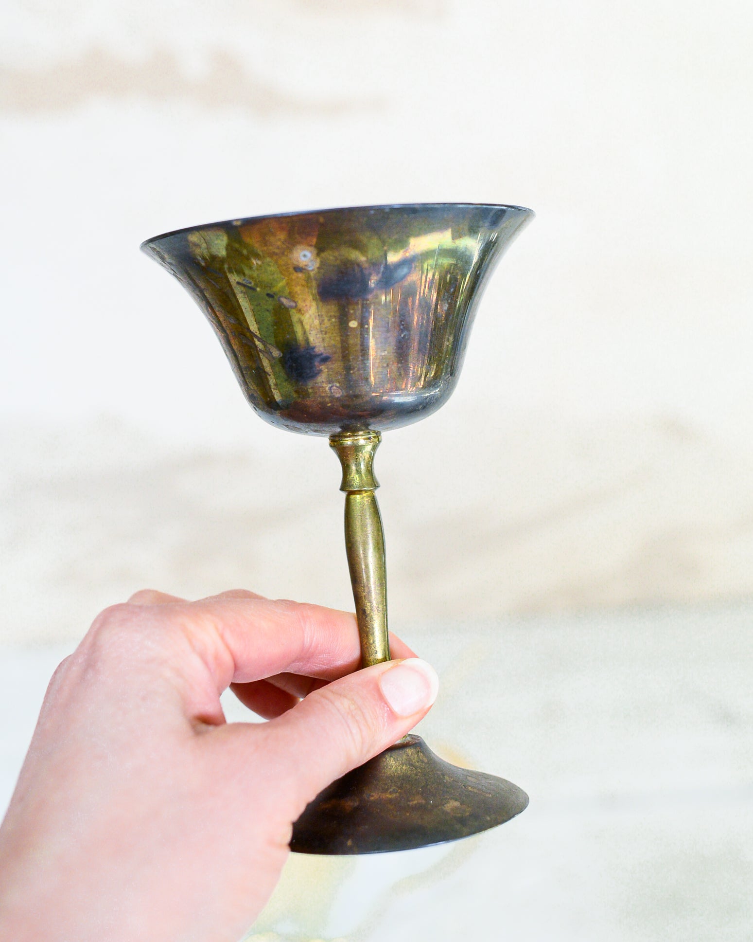 Vintage Brass Wine Goblets Set of Four