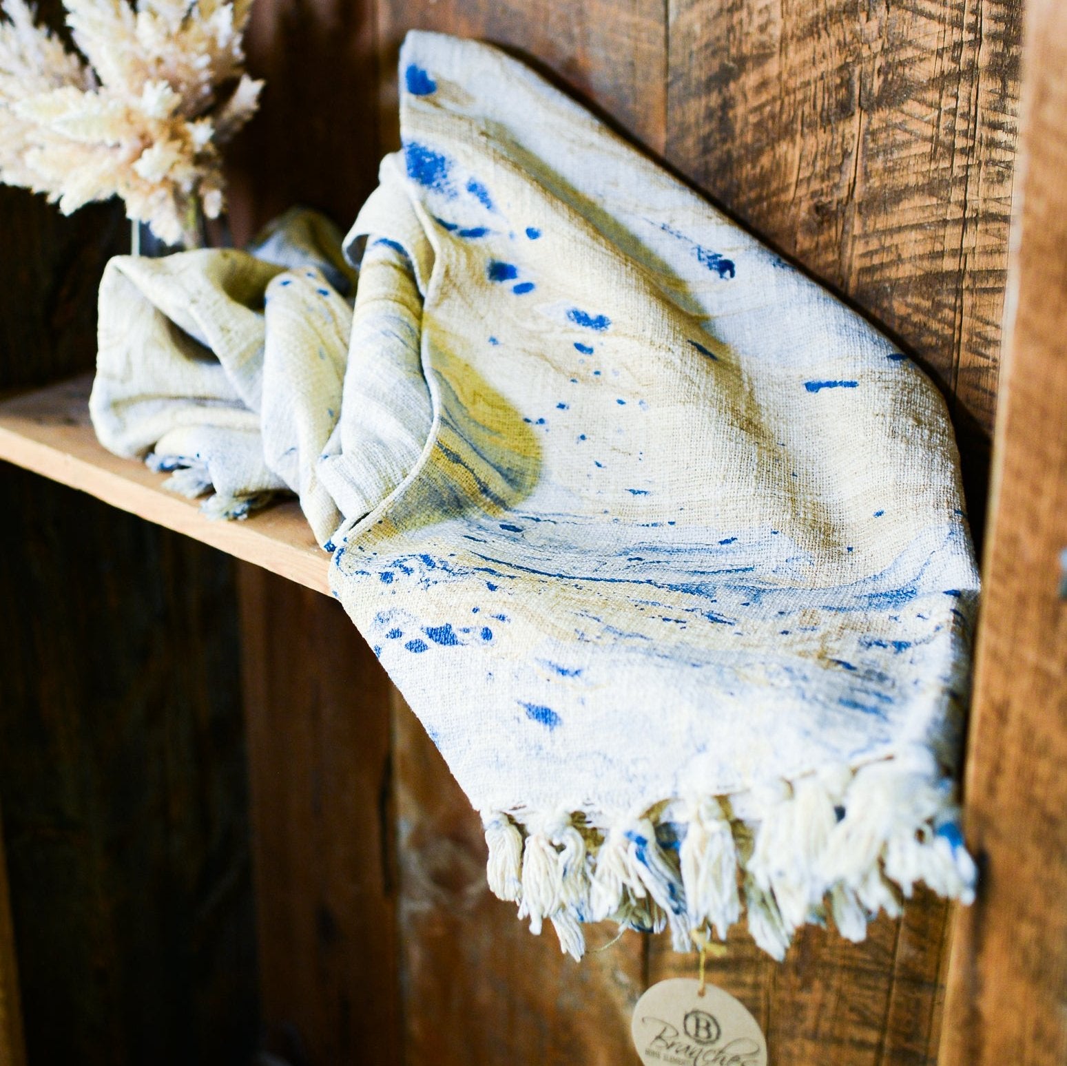 Hand Loomed Cotton Marble Throw Blue & Gold