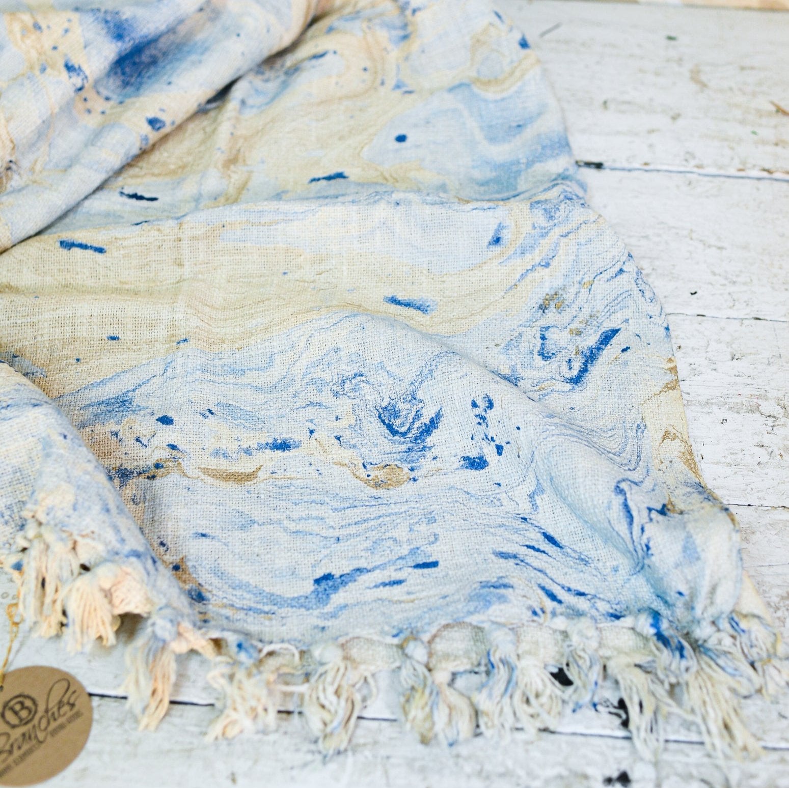 Hand Loomed Cotton Marble Throw Blue & Gold