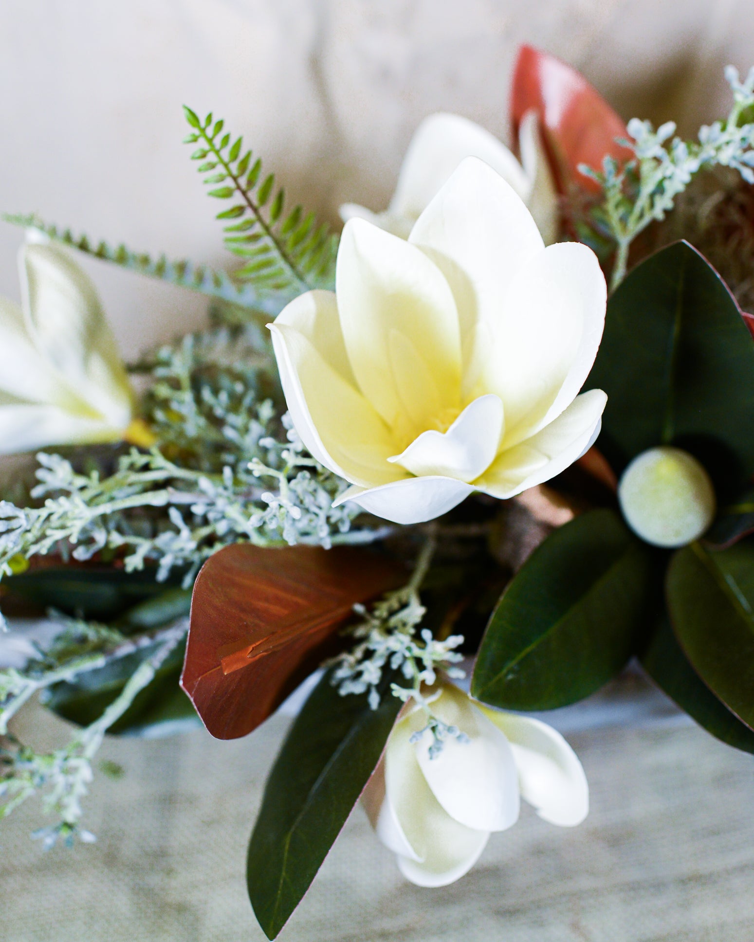 White Saucer Magnolia Elongated Centerpiece Drop In