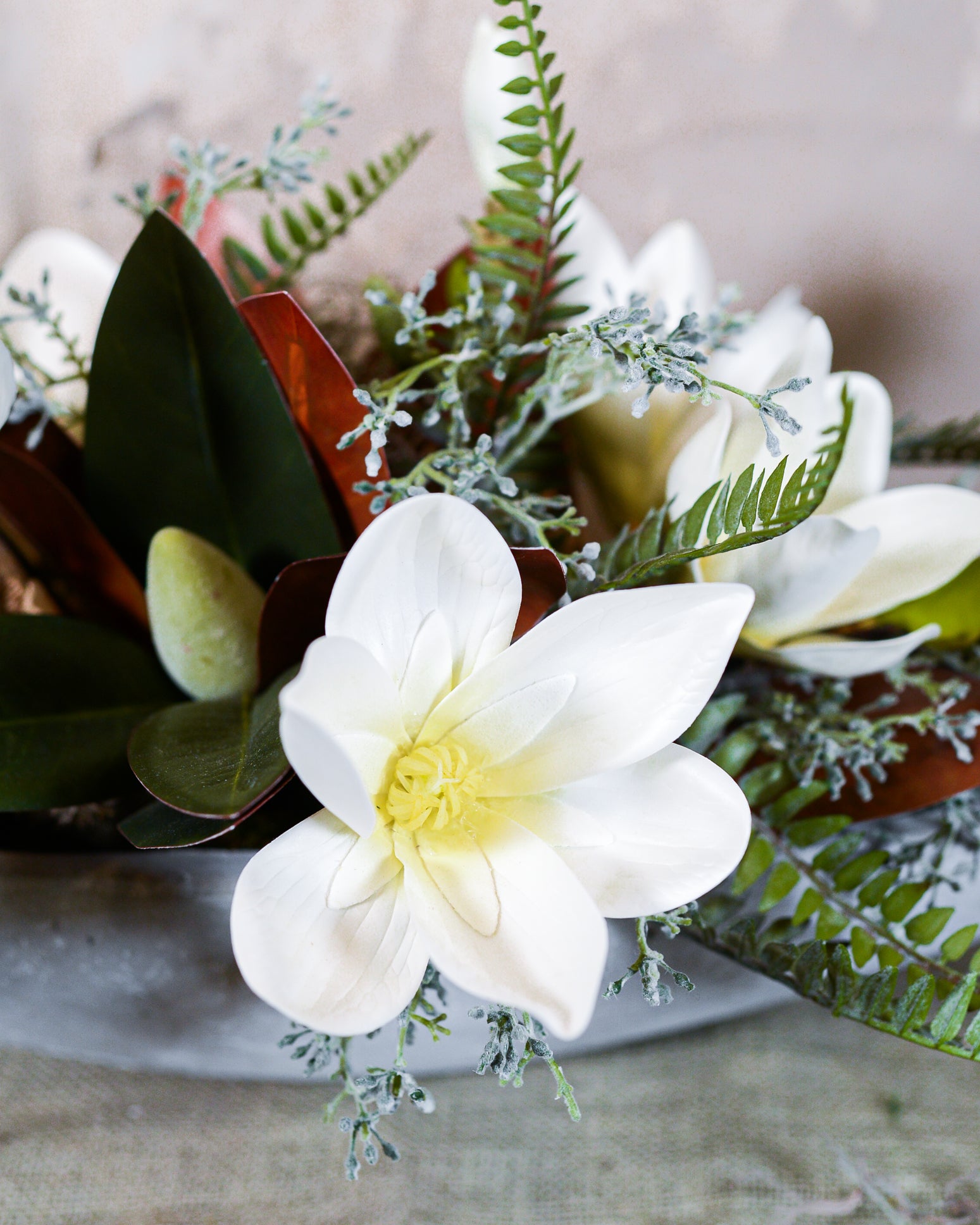 White Saucer Magnolia Elongated Centerpiece Drop In