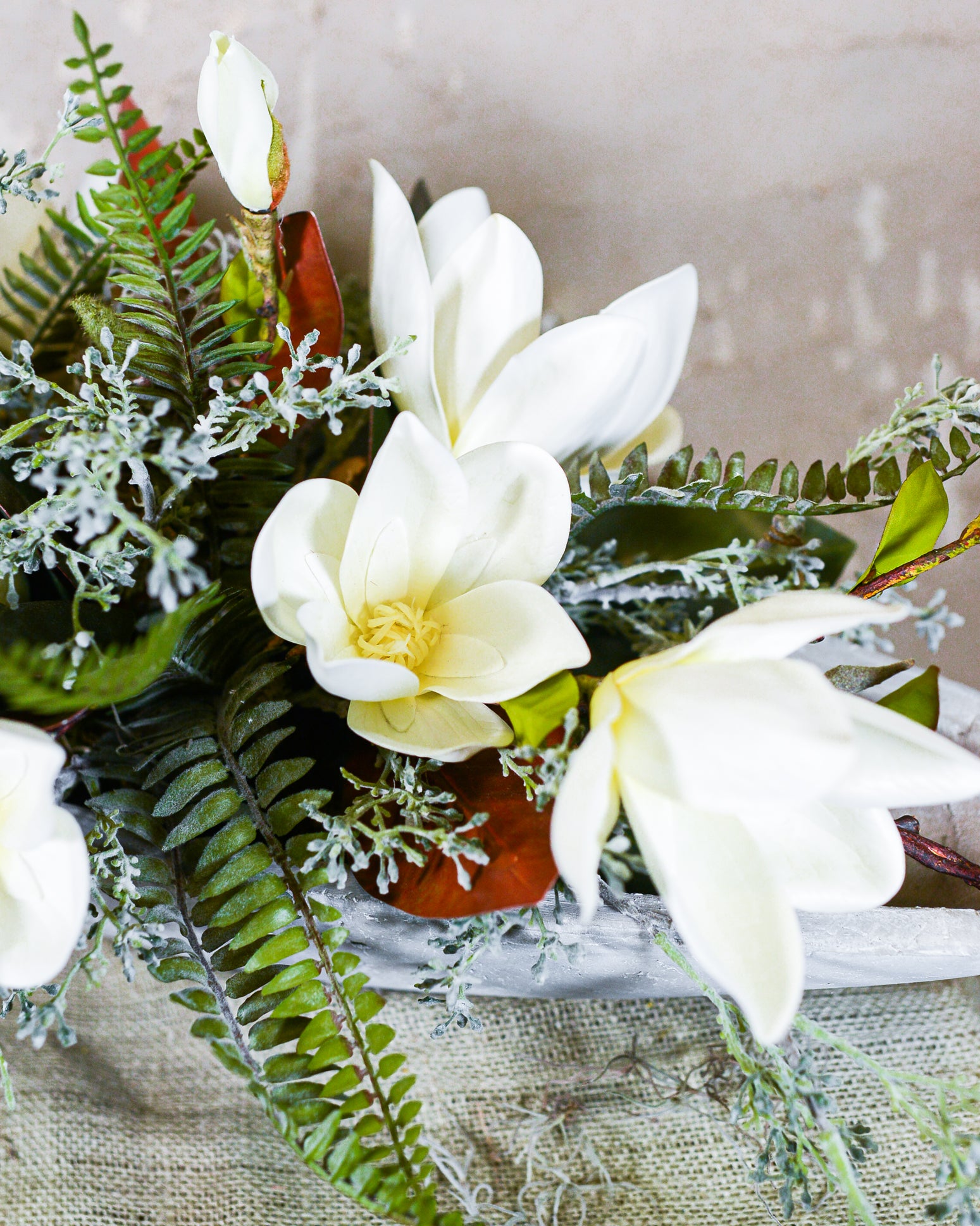 White Saucer Magnolia Elongated Centerpiece Drop In