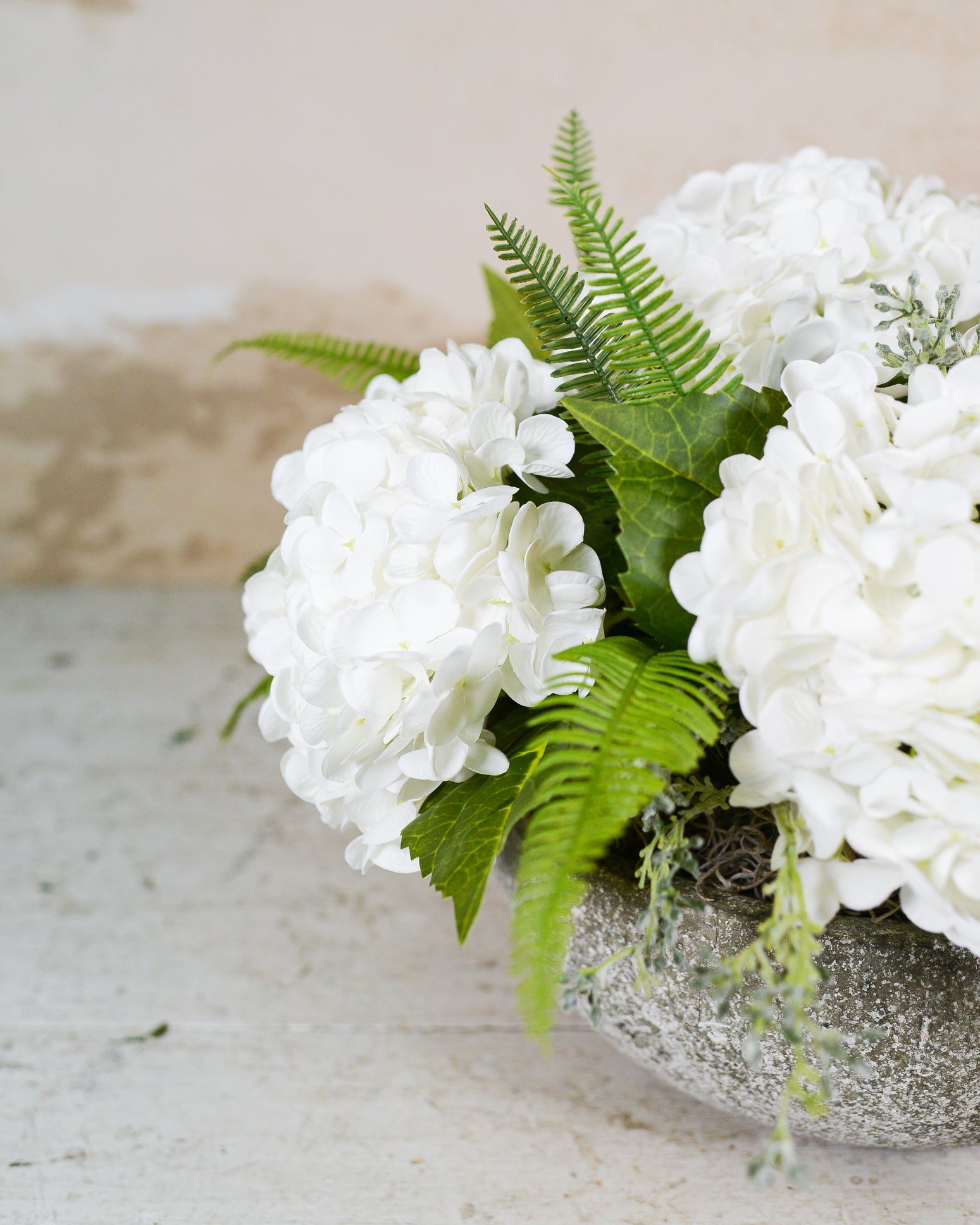 Real Touch White Hydrangea Centerpiece Drop In
