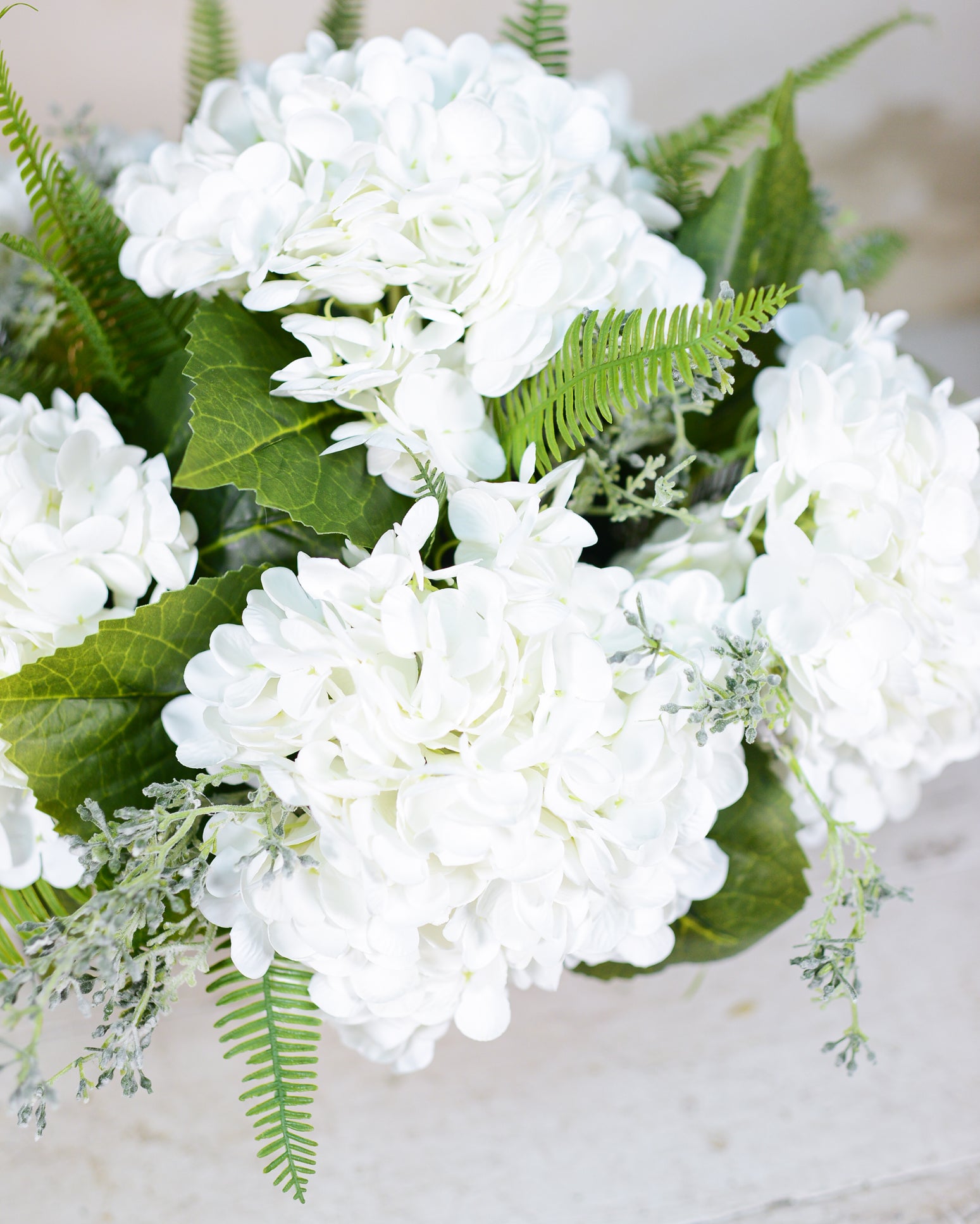 Real Touch White Hydrangea Centerpiece Drop In