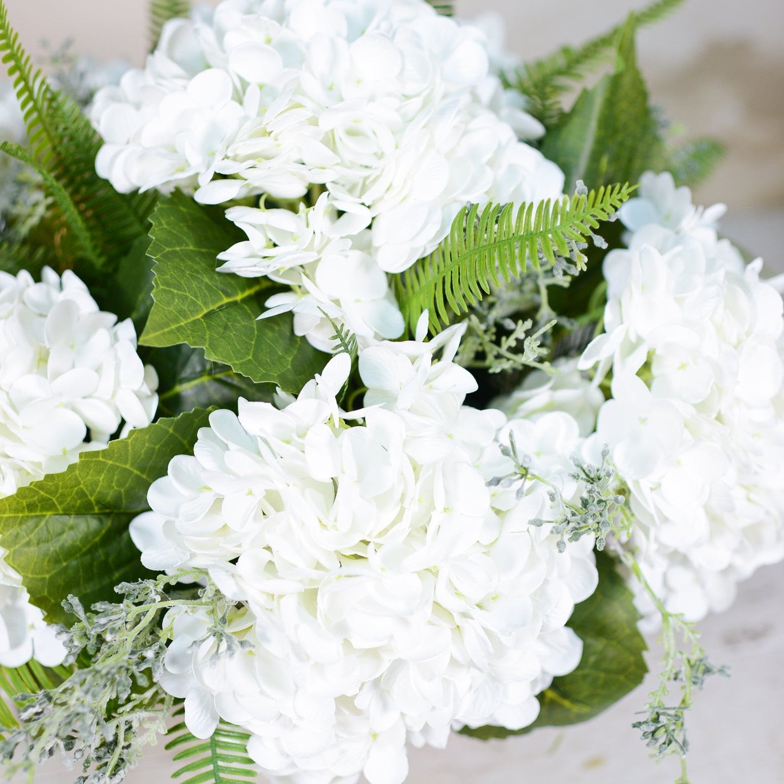 Real Touch White Hydrangea Centerpiece Drop In