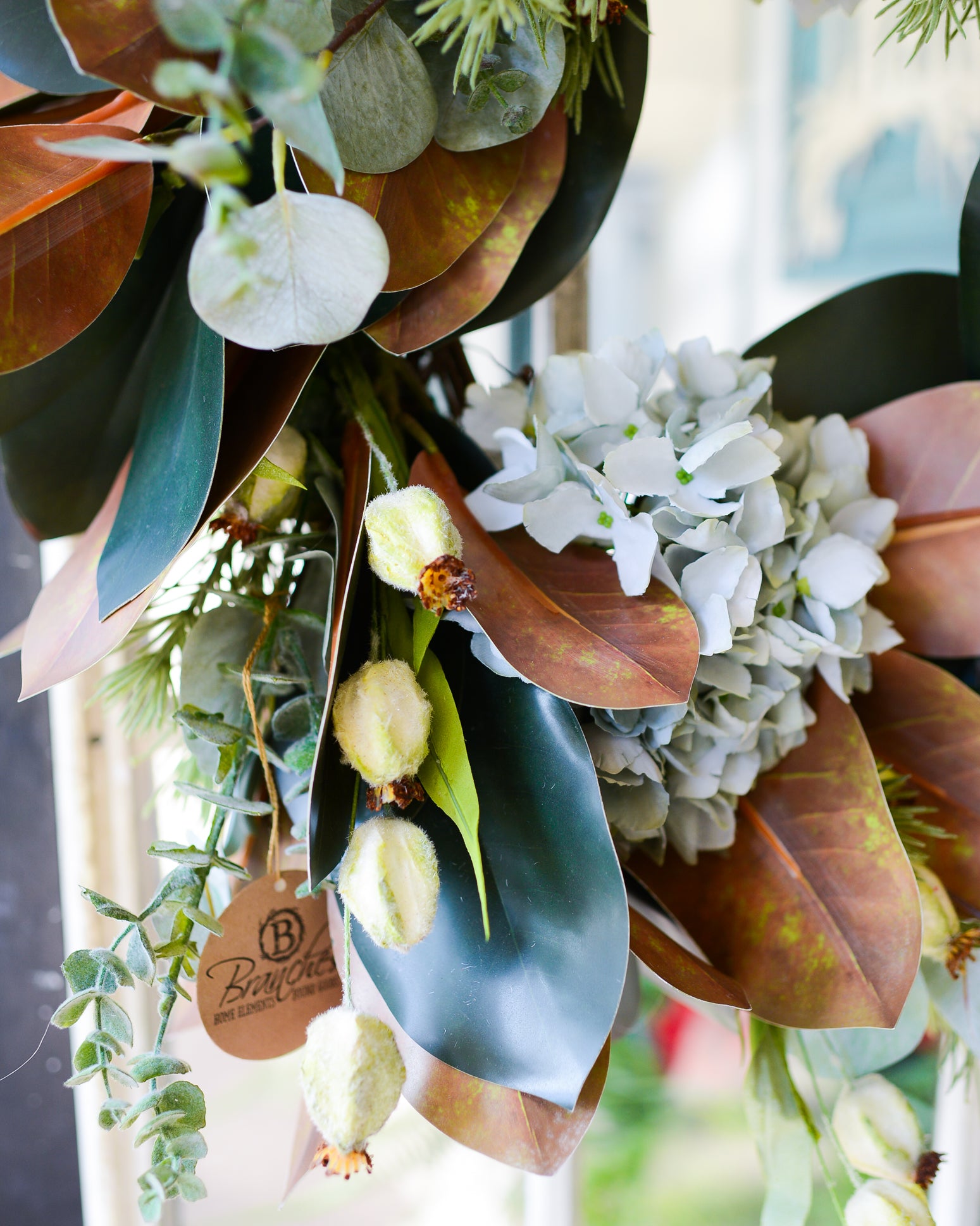 Sea Salt Hydrangea and Magnolia Leaf Wreath