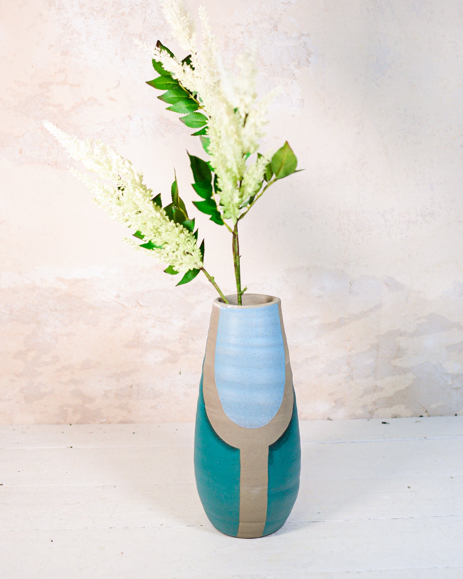 Hand-Painted Terracotta Vase Blue and Turquoise