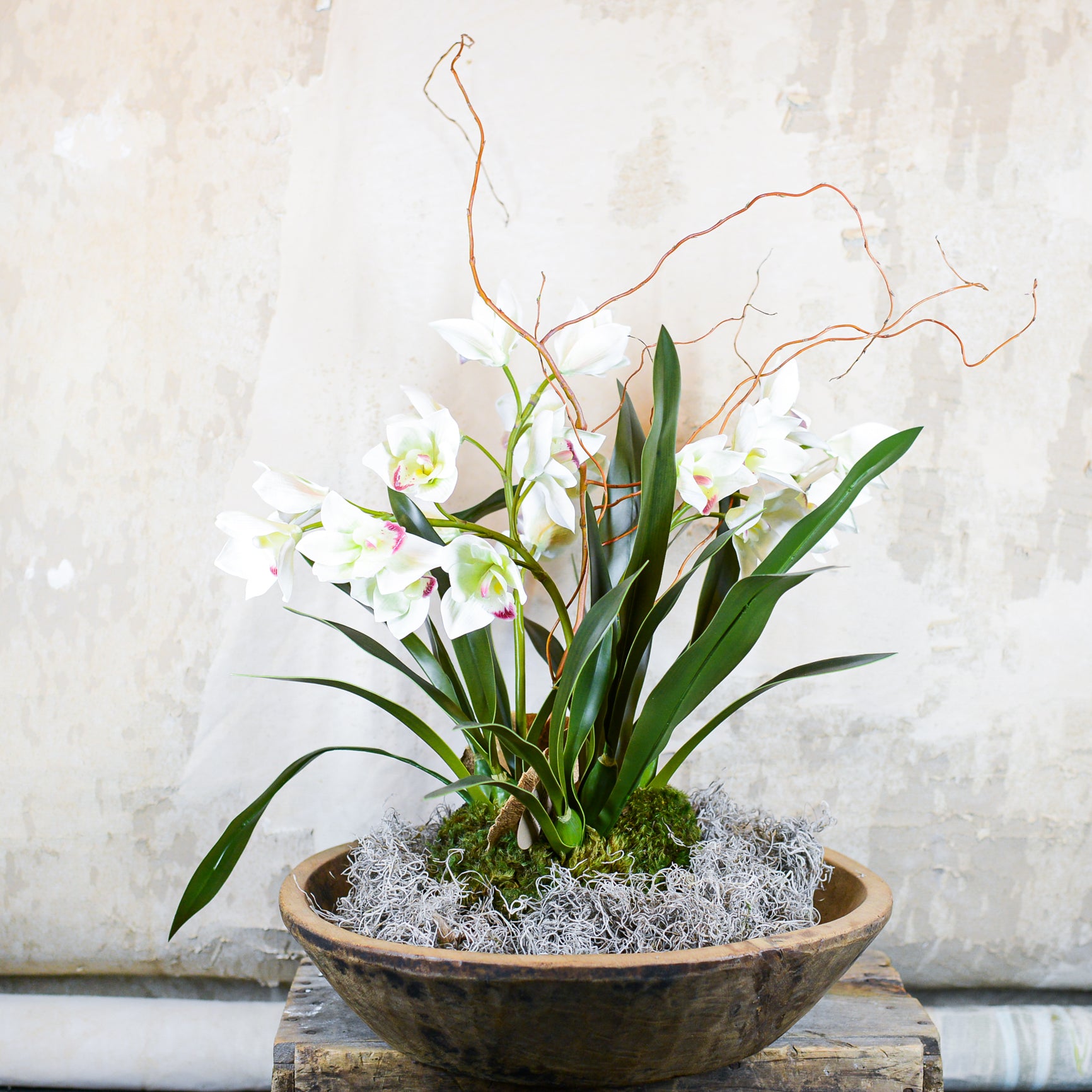 Triple White Cymbidium Orchid Centerpiece Drop In