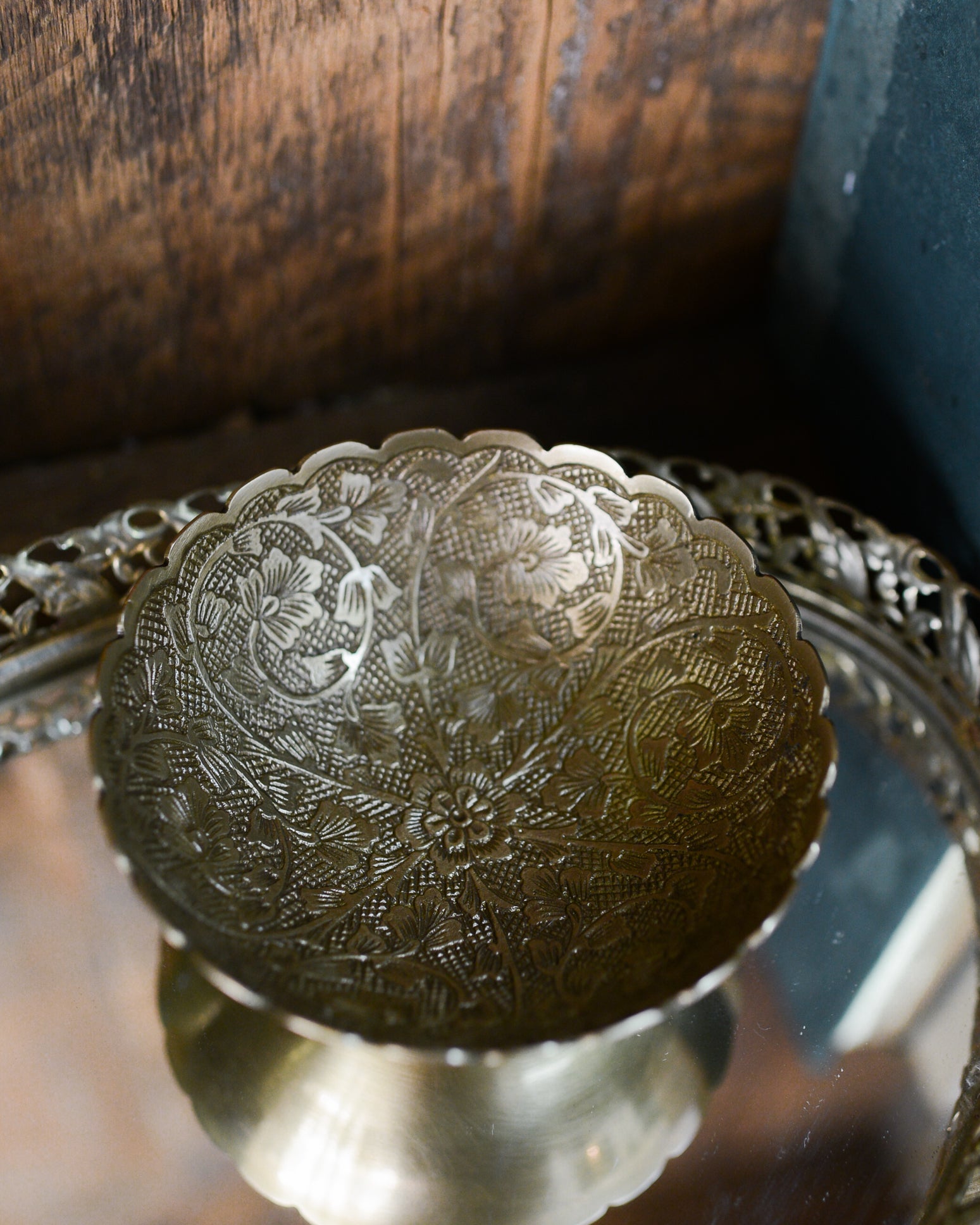 Embossed Solid Brass Scalloped Bowl