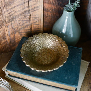 Embossed Solid Brass Scalloped Dish
