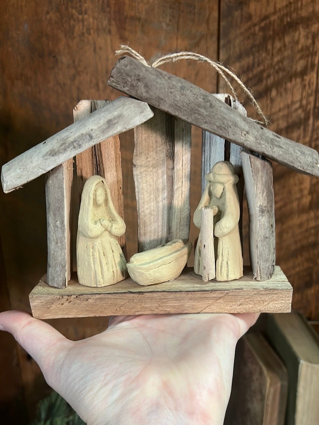 Driftwood Nativity on Twine Ornament