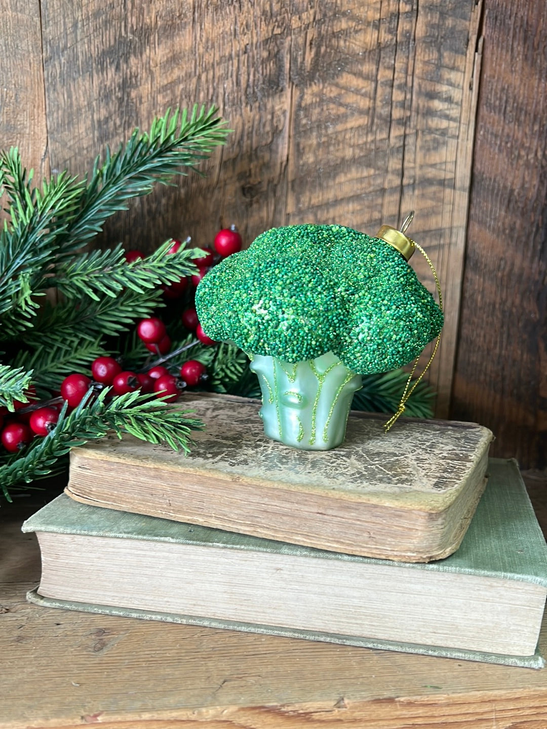 Broccoli Glass and Glitter Ornament