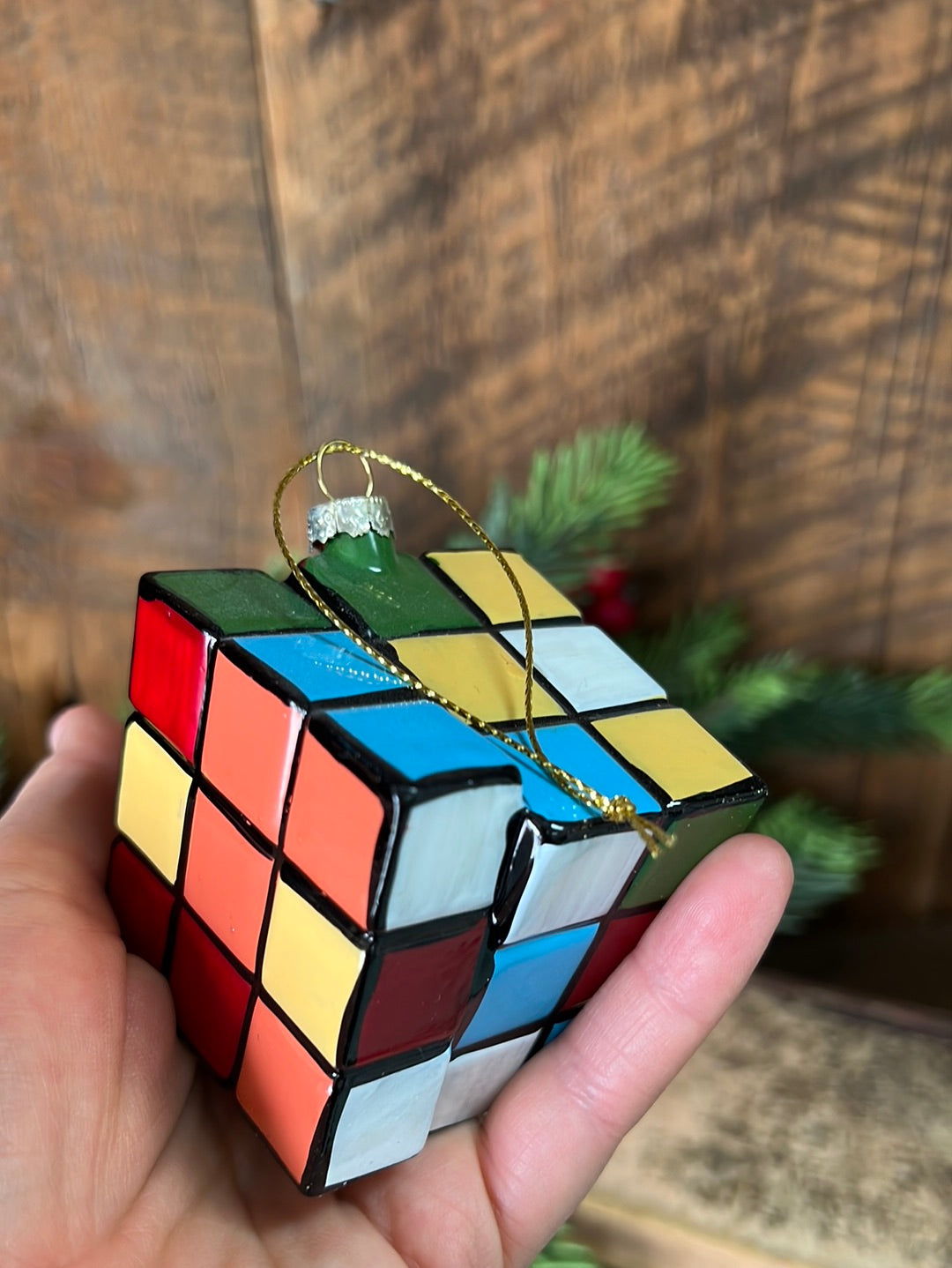 Puzzle Cube Glass Ornament