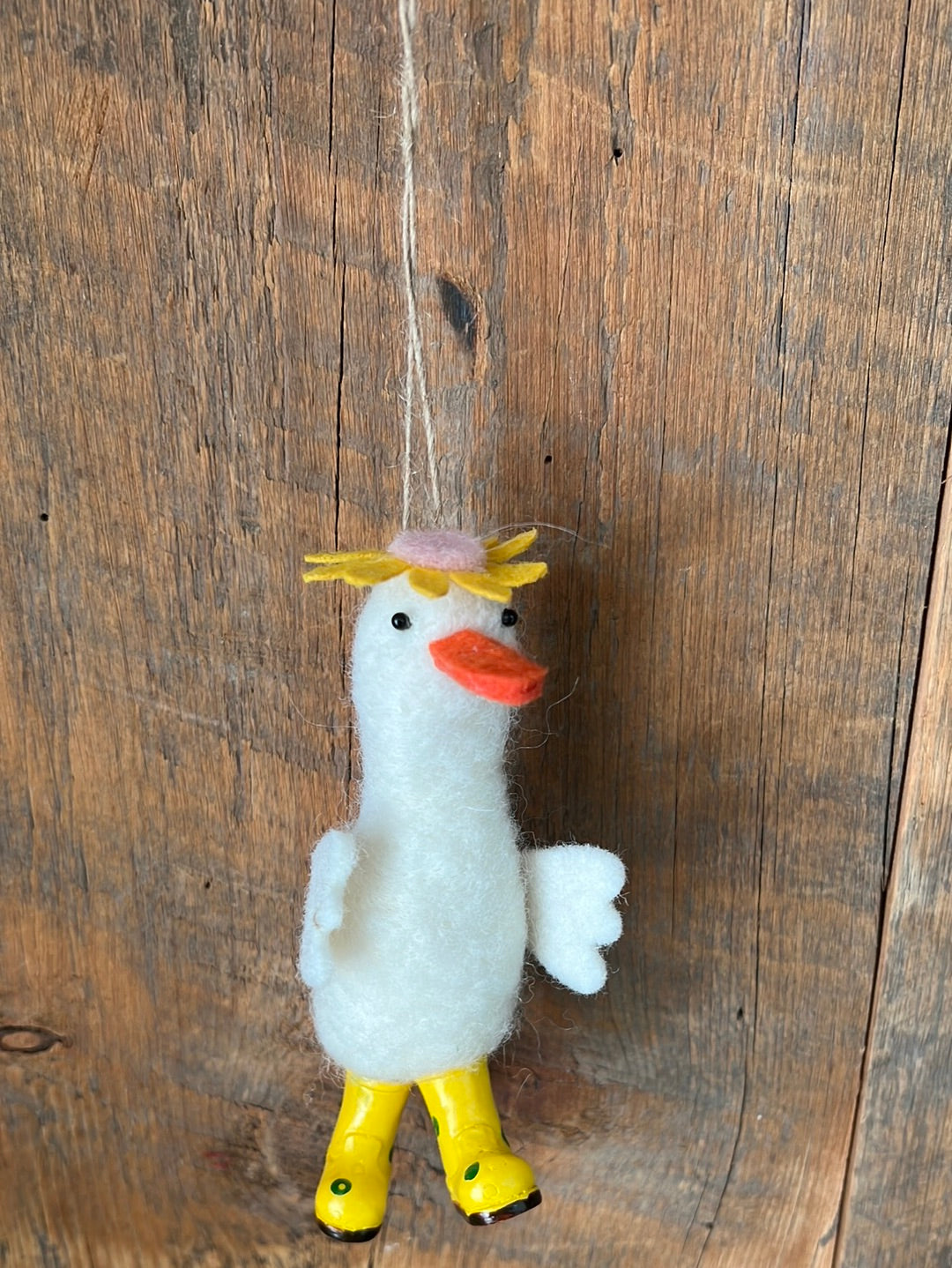 Felt White Duck Ornament with Daisy Hat and Rain Boots
