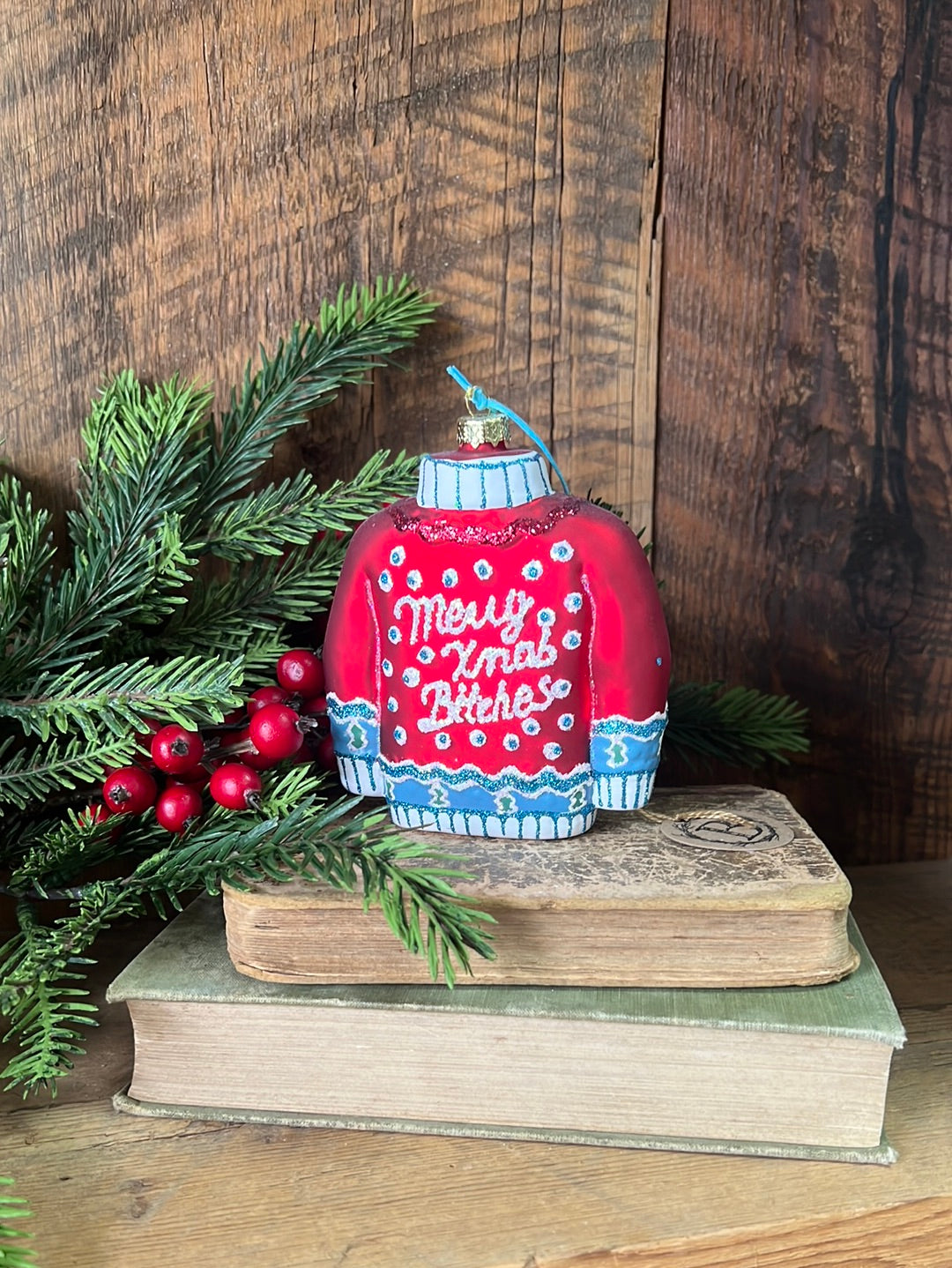 Ugly Christmas Red Sweater Glass and Glitter Ornament