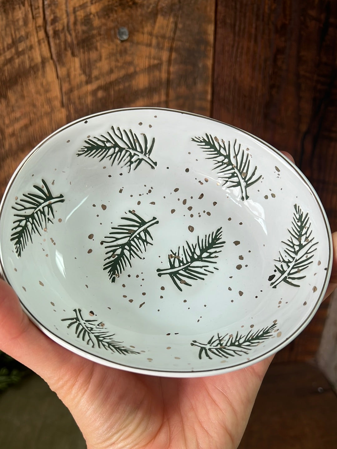 Stoneware Dish with Pine Branches