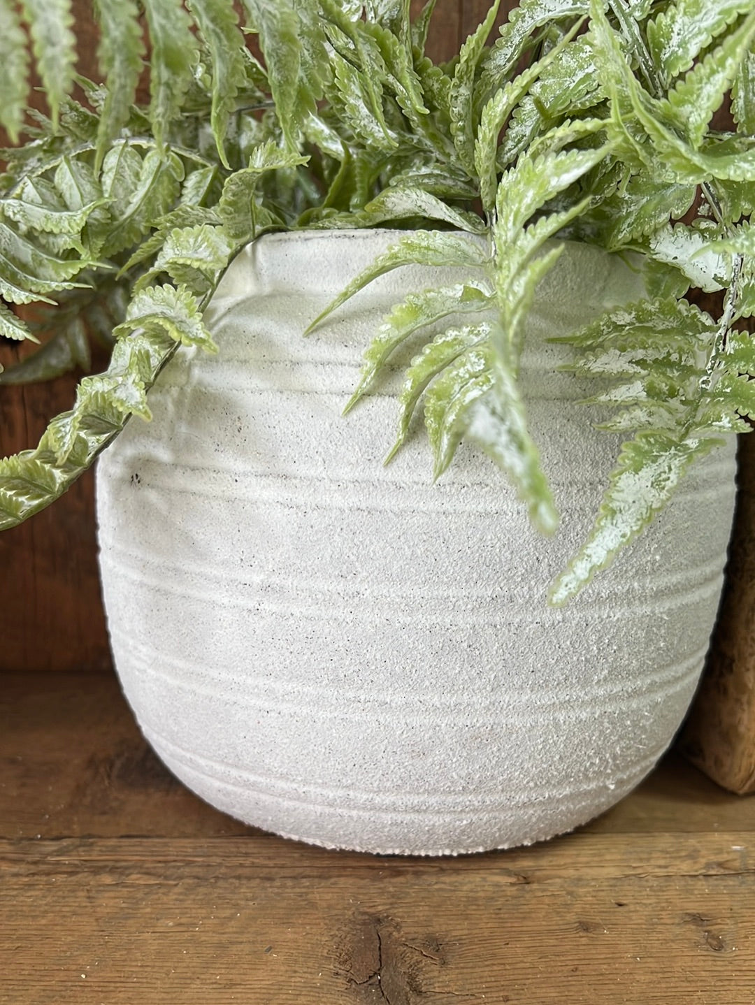 Terra Cotta White Ridged Vase Wide