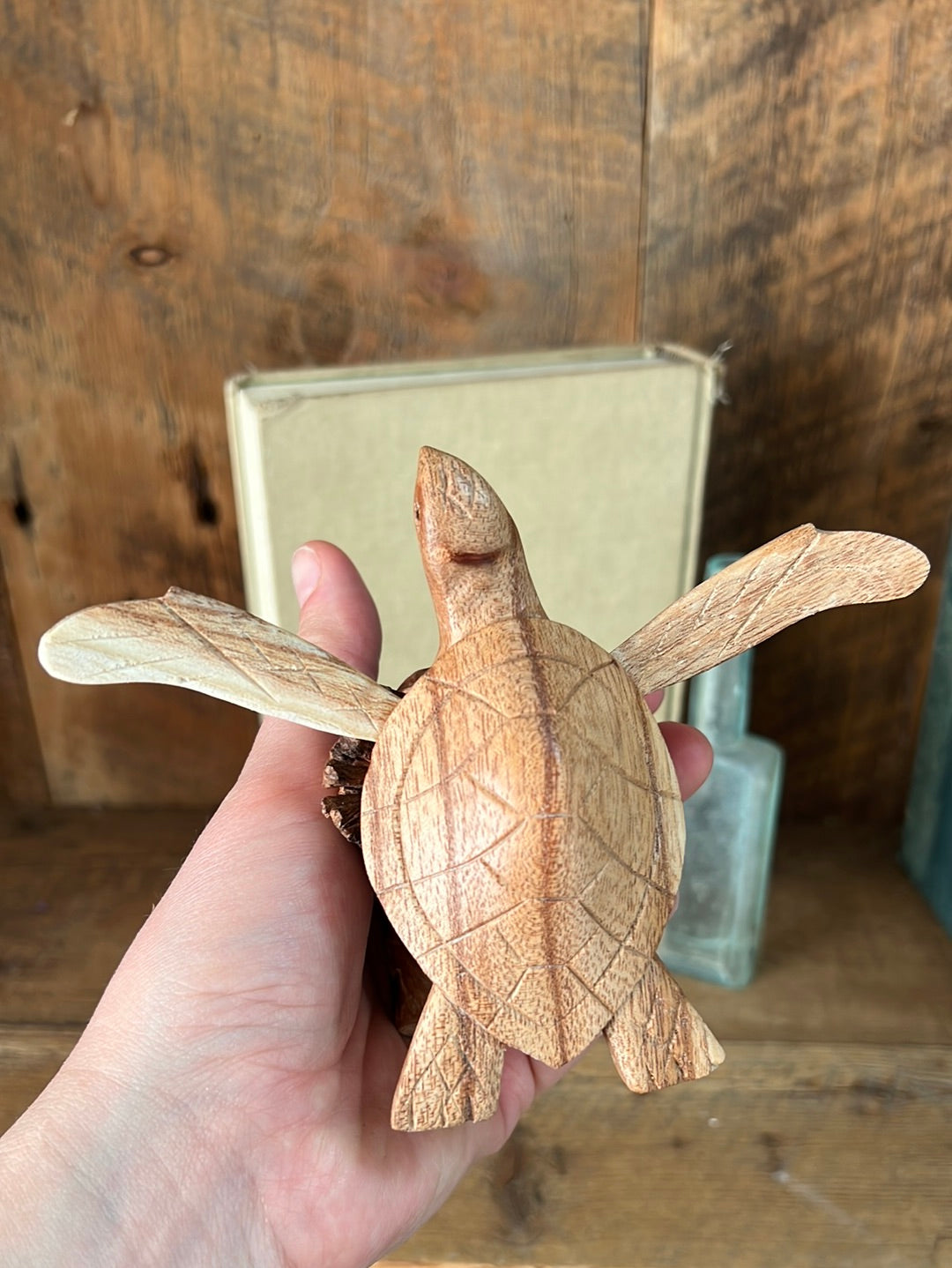 Carved Wood Sea Turtle on ‘Driftwood’ Stand
