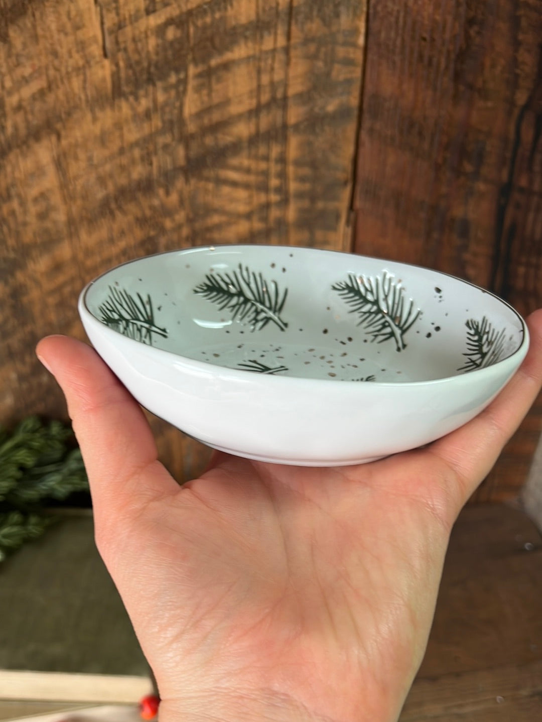 Stoneware Dish with Pine Branches