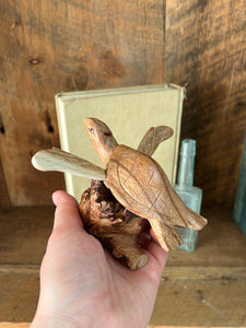 Carved Wood Sea Turtle on ‘Driftwood’ Stand