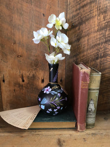 Handpainted Black Vase with Light Purple Flowers