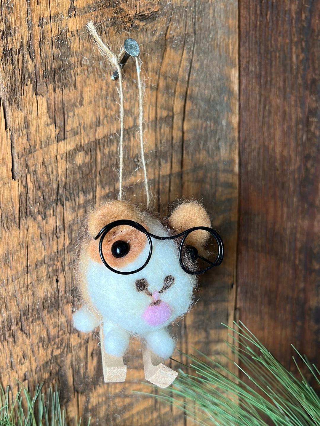 Felt Skiing Hamster with Wire-Rim Glasses Ornament