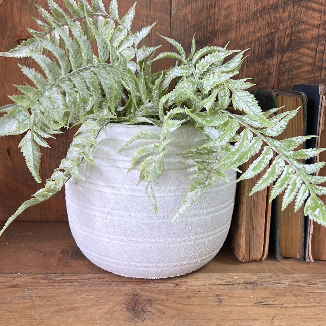 Terra Cotta White Ridged Vase Wide