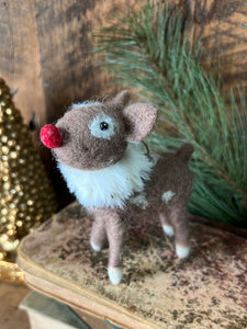 Felt Reindeer with Red Nose and Spots Ornament