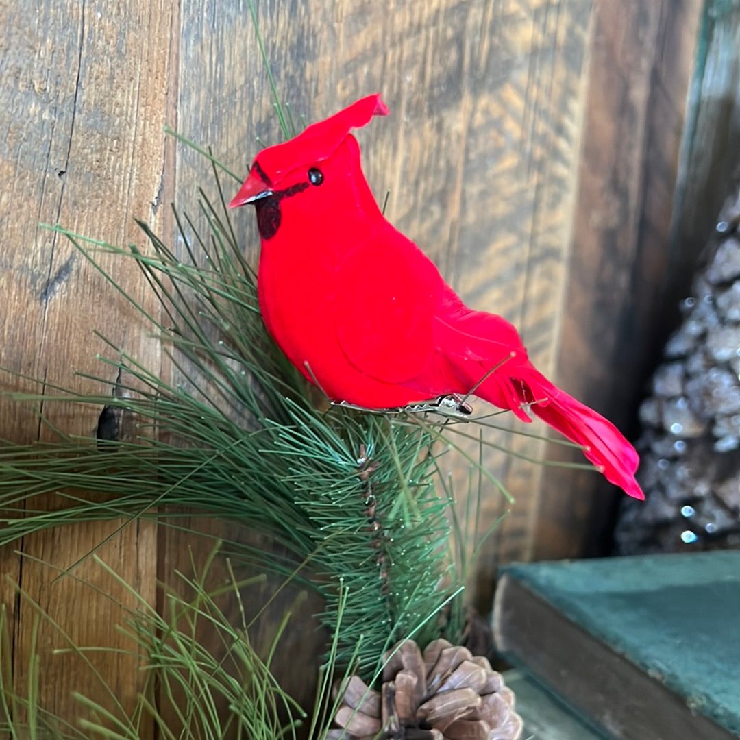 Velvet Feather Red Cardinal Clip Ornament