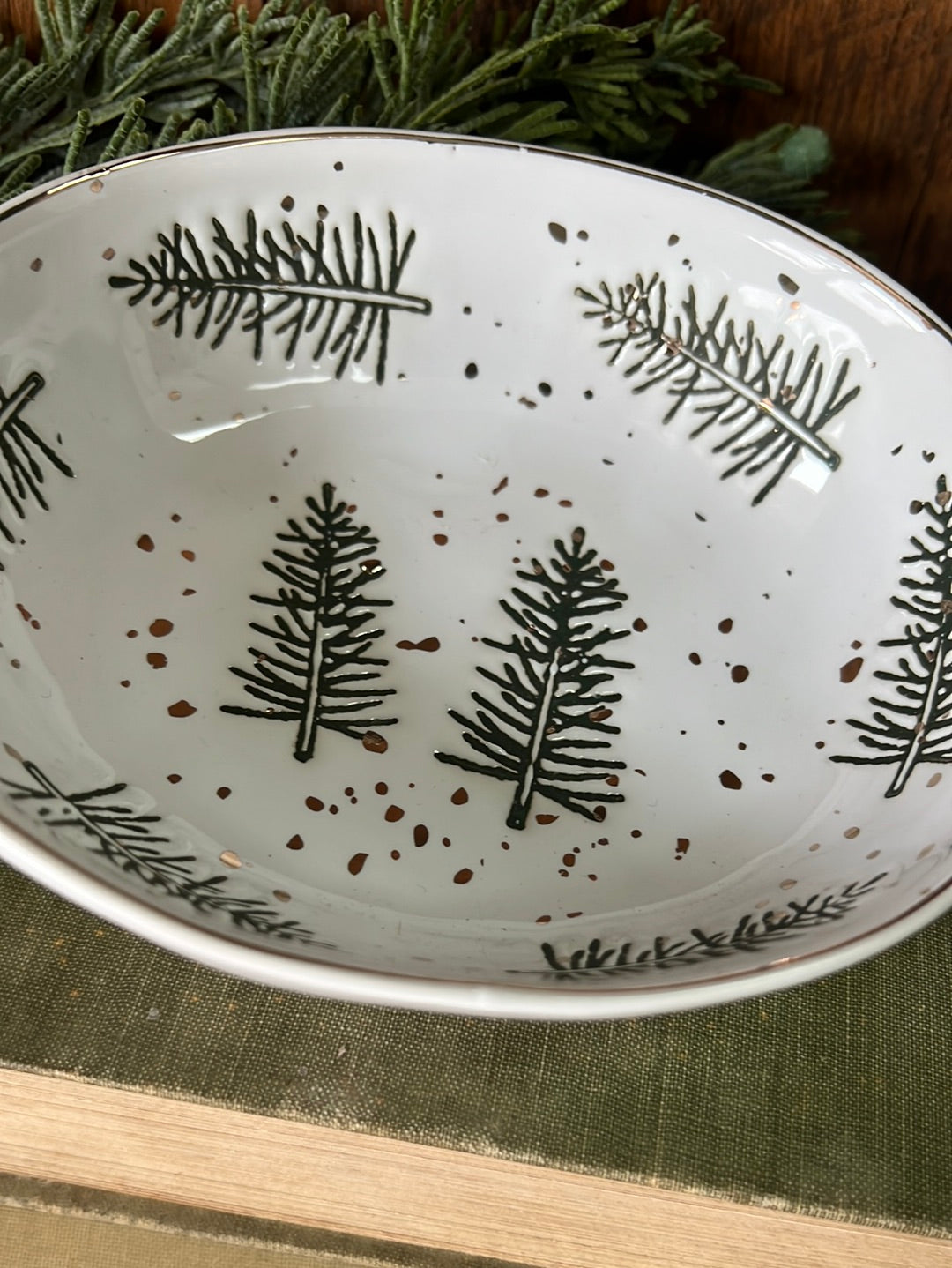 Stoneware Dish with Pine Trees