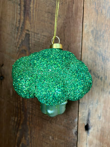 Broccoli Glass and Glitter Ornament
