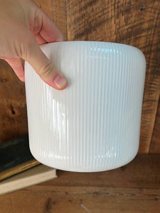 Ribbed Linear White Ceramic Planter