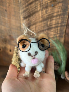 Felt Skiing Hamster with Wire-Rim Glasses Ornament