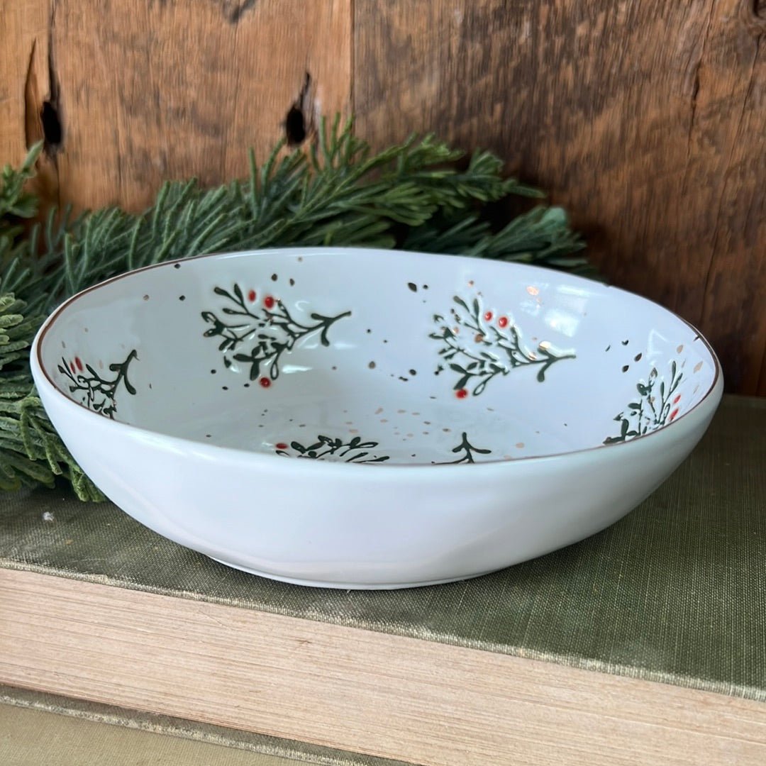 Stoneware Dish with Holly Sprigs