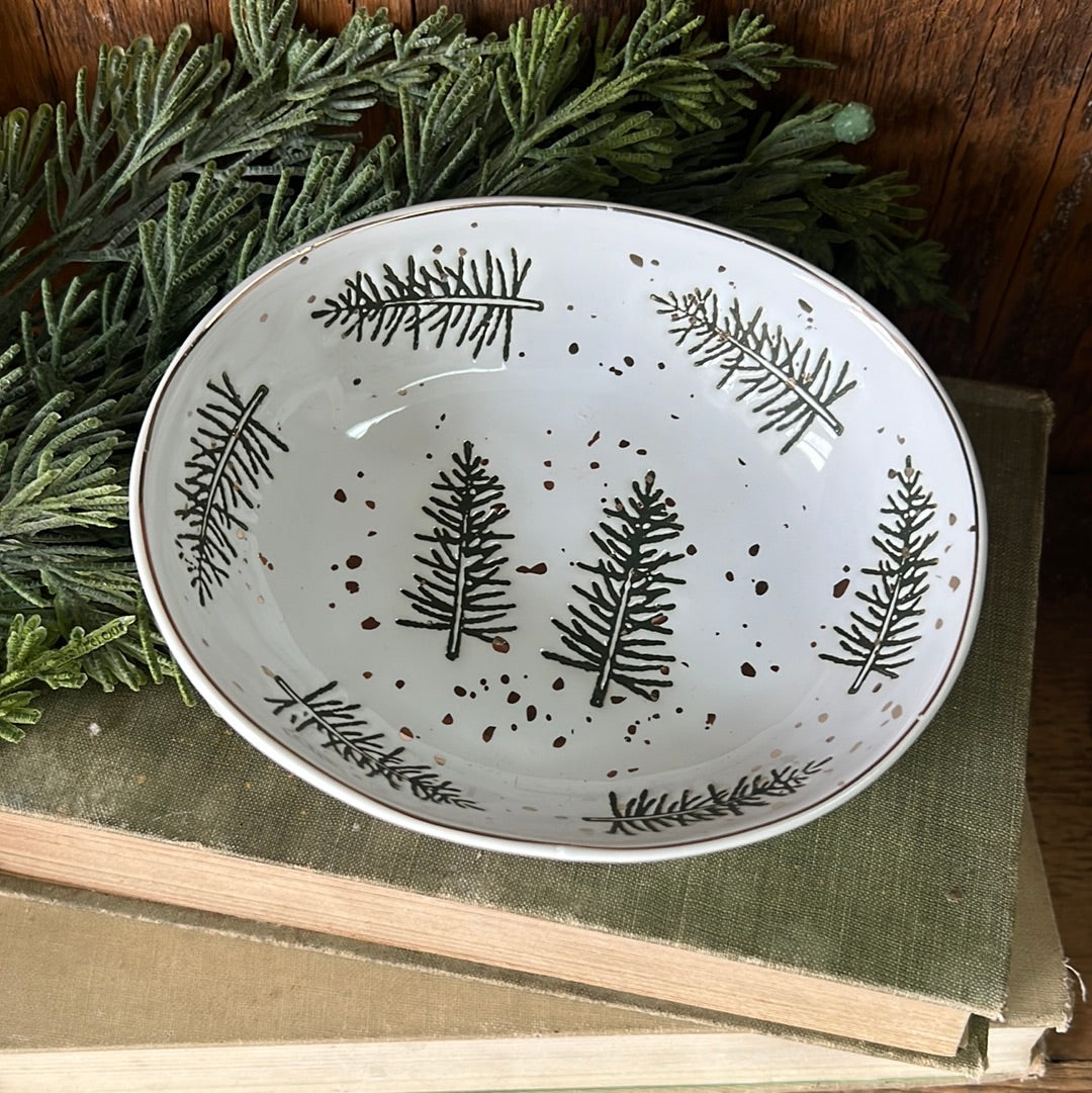 Stoneware Dish with Pine Trees