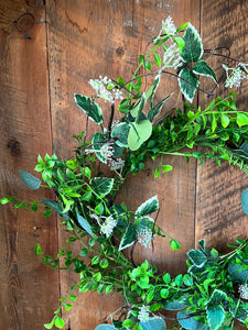 Mixed Foliage Green Fern, Eucalyptus, and White Berry Wreath