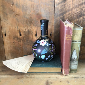 Handpainted Black Vase with Light Purple Flowers