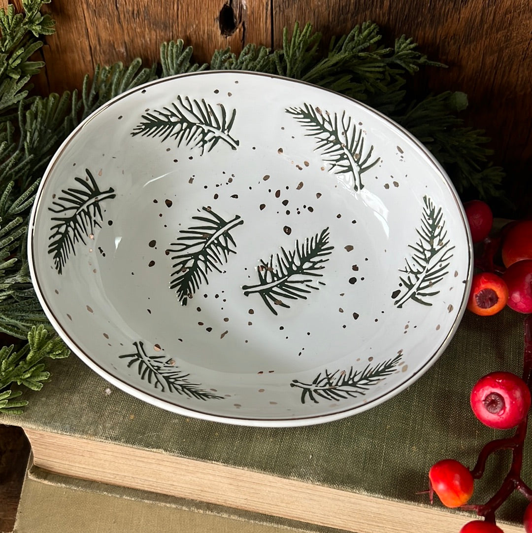 Stoneware Dish with Pine Branches