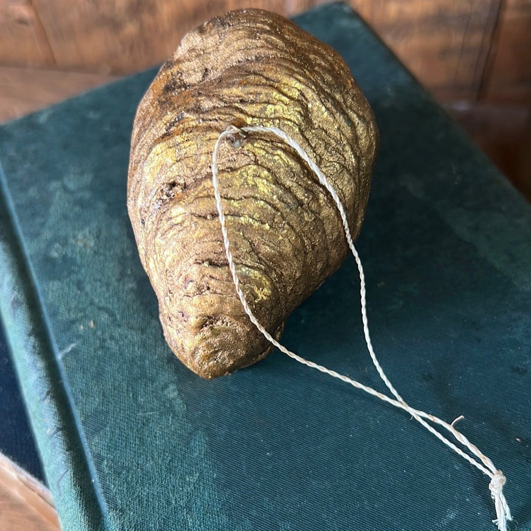 Gold Oyster Shell with Pearl Paper Mache Ornament