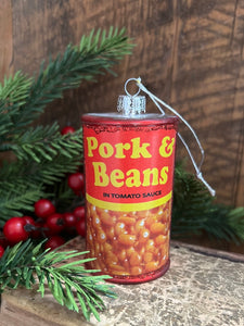 Can of Pork and Beans Glass and Glitter Ornament