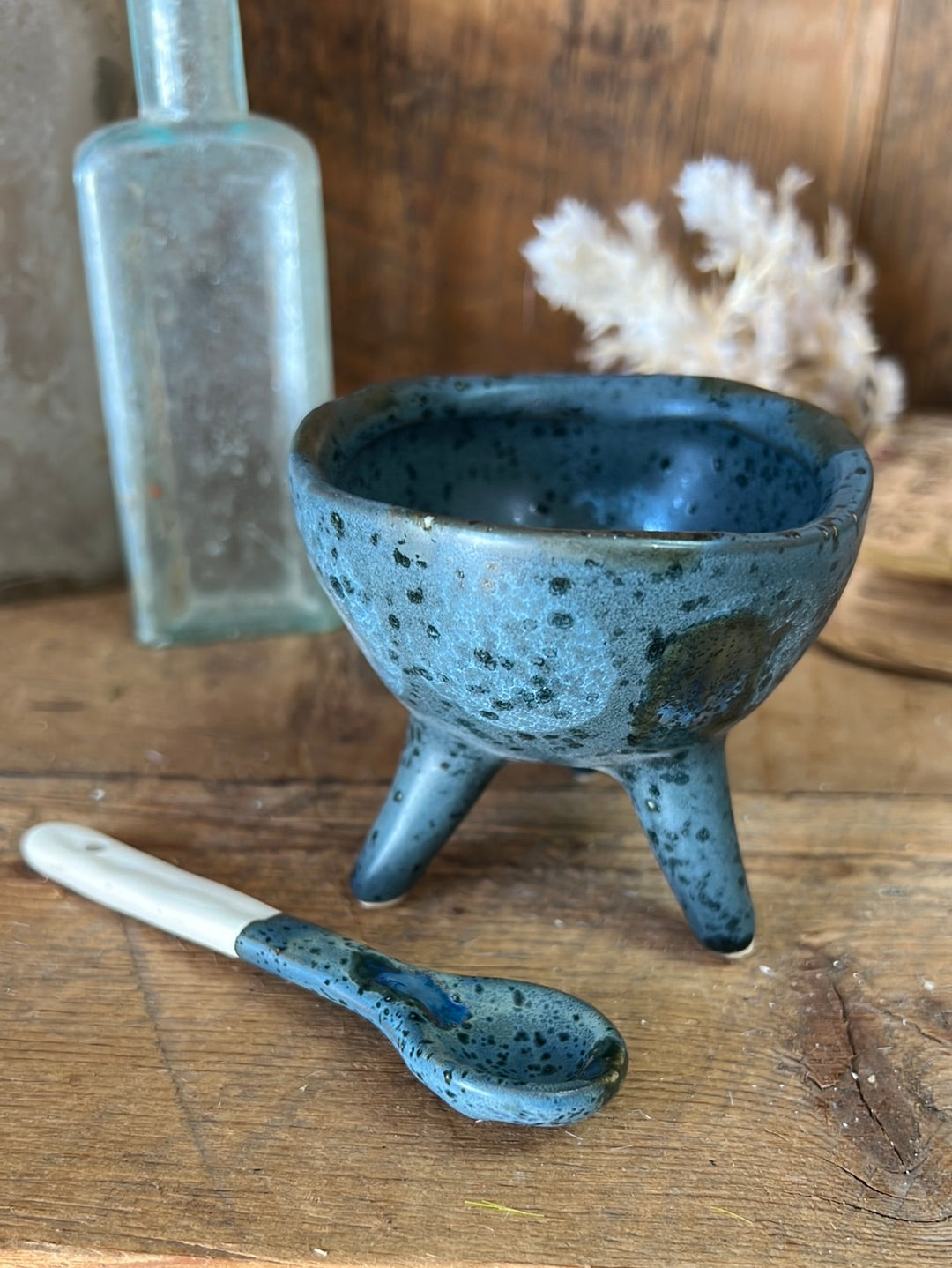 Petite Azul Blue Glazed Footed Bowl with Spoon