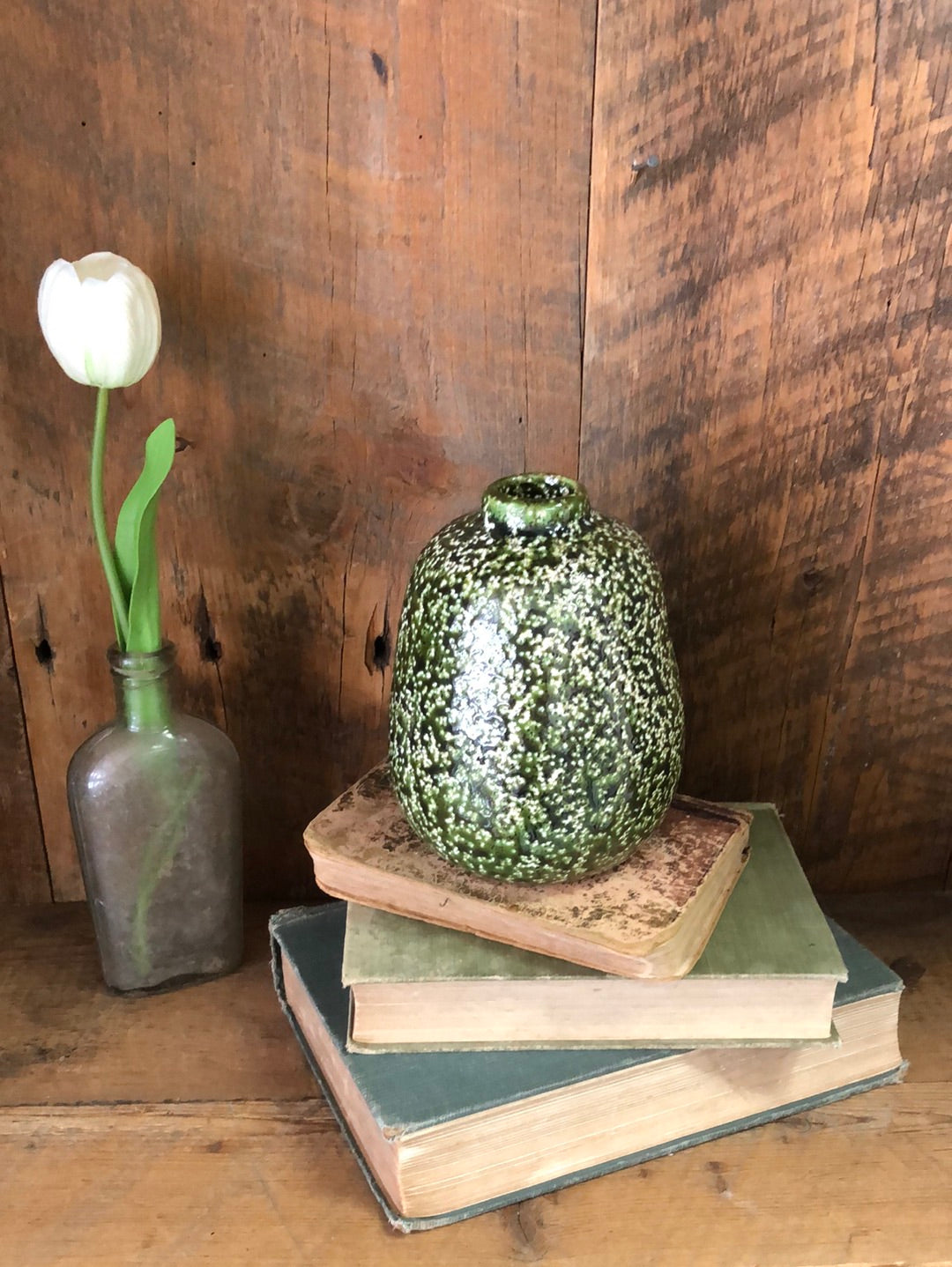 Terra Cotta Vase Distressed Green Large