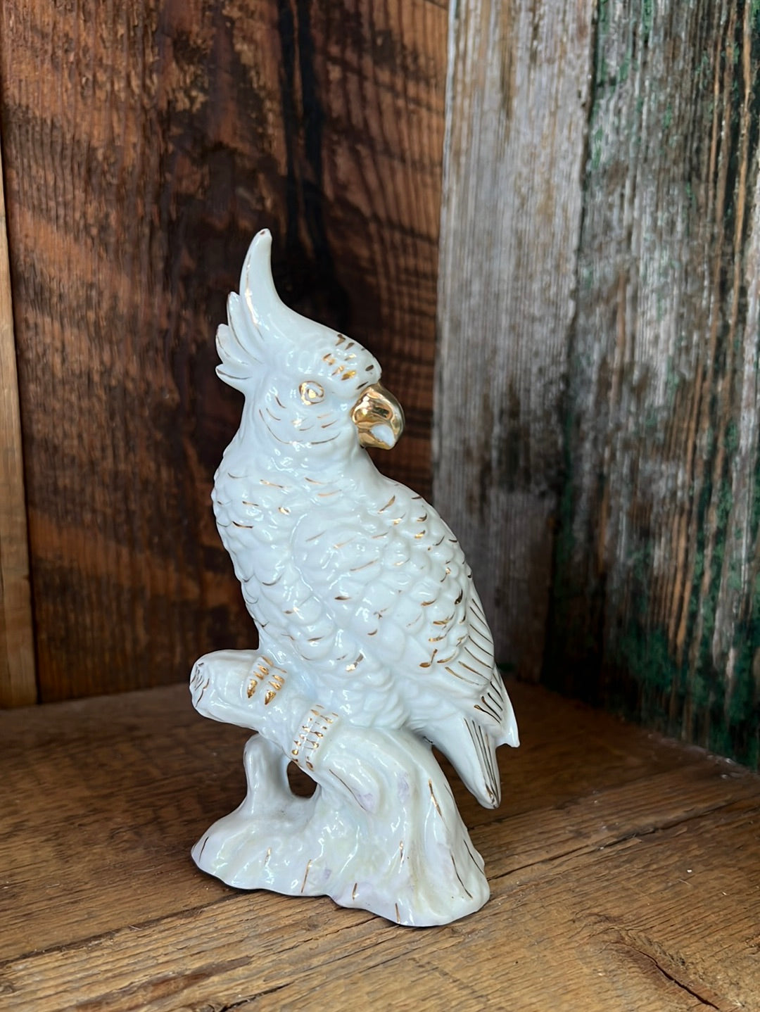 Vintage White Gold Ceramic Cockatoo Figurine
