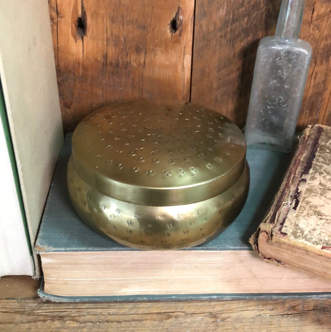 Hammered Metal Trinket Box with Antique Gold Finish