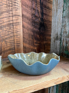 Stoneware Fluted Earth Colored Bowl with Gold Dots and Edge