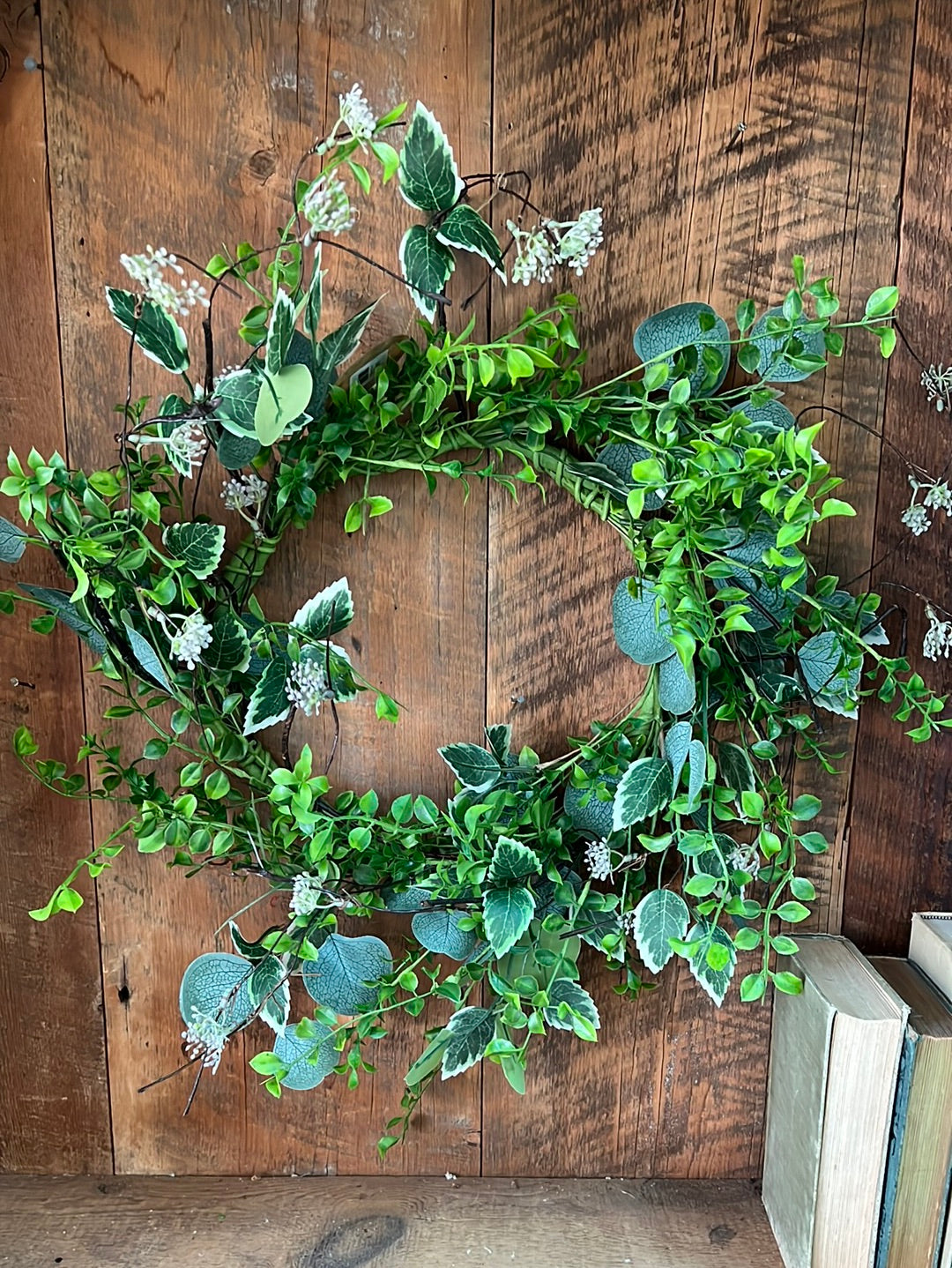 Mixed Foliage Green Fern, Eucalyptus, and White Berry Wreath