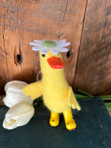 Felt Yellow Duck Ornament with Daisy Hat and Rain Boots