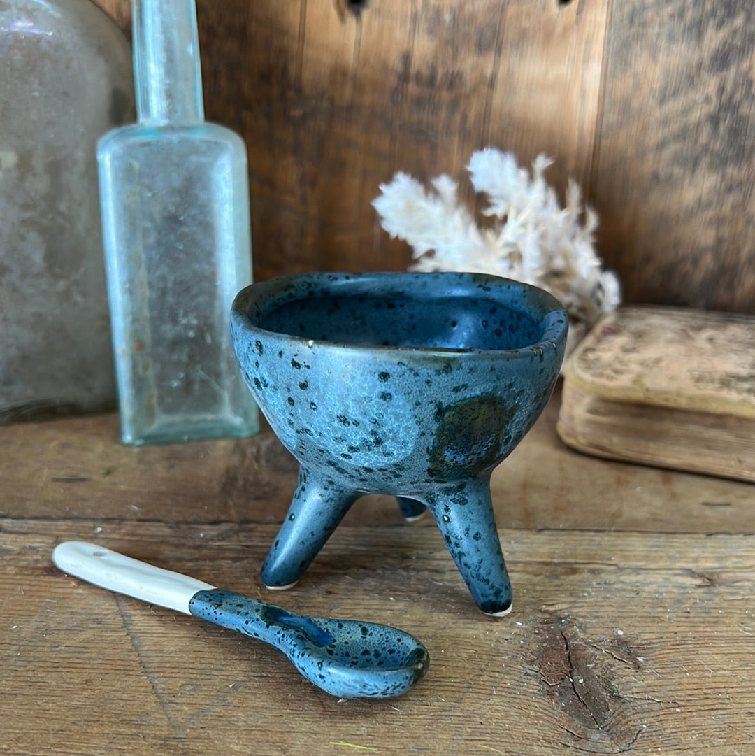 Petite Azul Blue Glazed Footed Bowl with Spoon