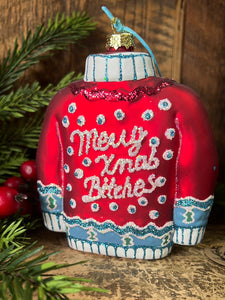 Ugly Christmas Red Sweater Glass and Glitter Ornament